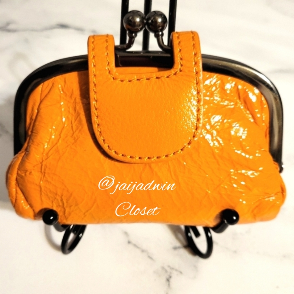 HOBO Orange Genuine Patent Leather Kisslock Pouch Makeup Jewelry